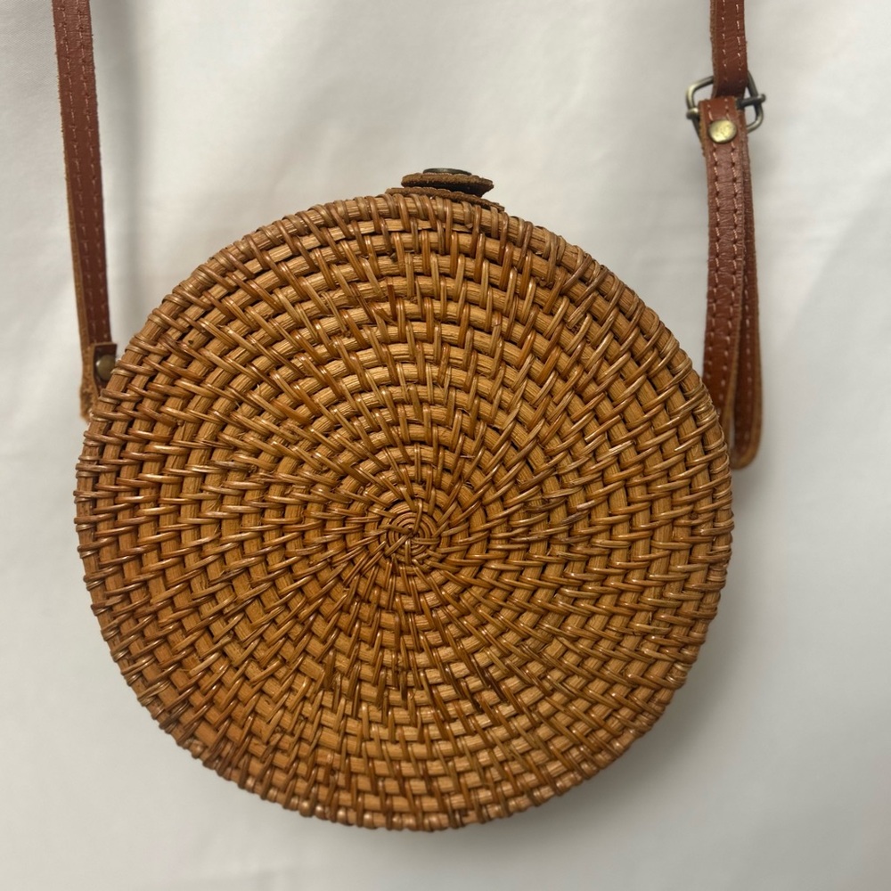 Elegant Tan Woven Tote with Leafy Interior